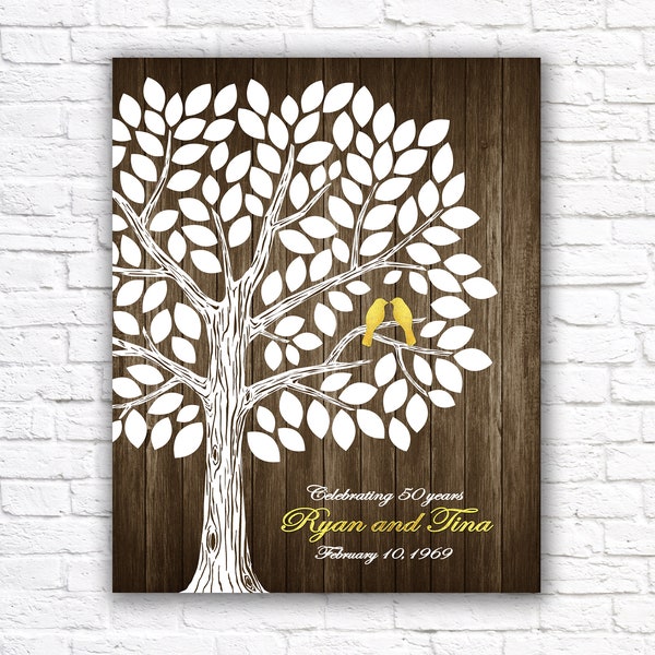 Custom 50th Anniversary Gift Ideas, Personalized Golden Anniversary Guest Book PRINTABLE Gold Wedding ANY YEAR Anniversary Rustic Tree Print