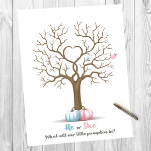 Pumpkin Gender Reveal Fingerprint Tree What Will Our Little Pumpkin Be