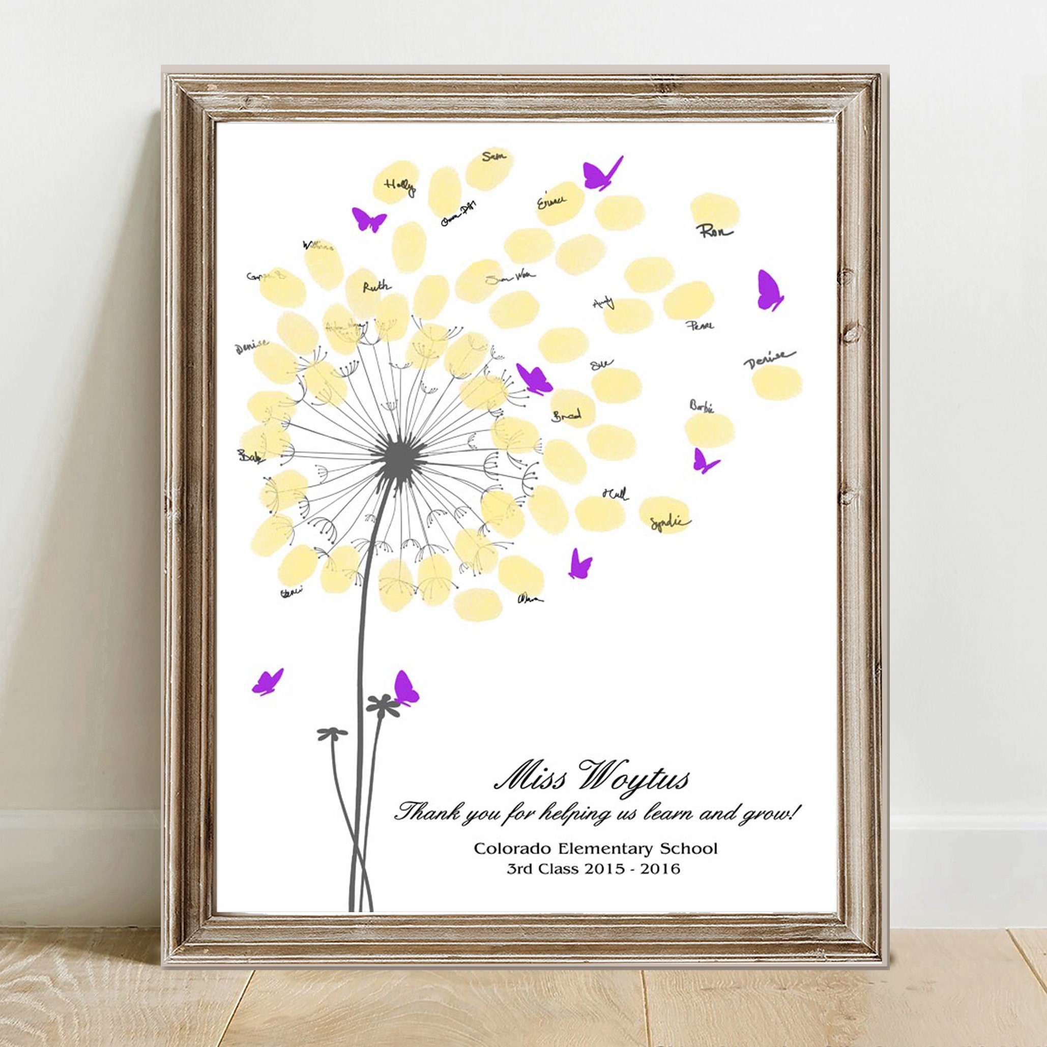 Teacher Appreciation Gift, Fingerprint Dandelion Teacher Thank You Gift ...