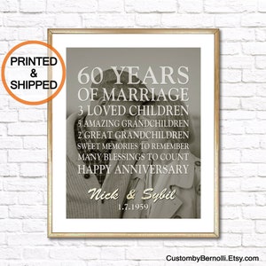 Personalized 60th or ANY YEAR Anniversary PRINT from Photo, 60 Years Married, 60th Wedding Diamond Anniversary Gift for Parents Grandparents