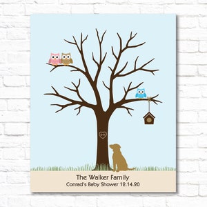 Owl Baby Shower Guest Book Personalized Thumbprint Babyshower Guestbook Alternative Custom Fingerprint Tree Printable Finger Print Wall Art