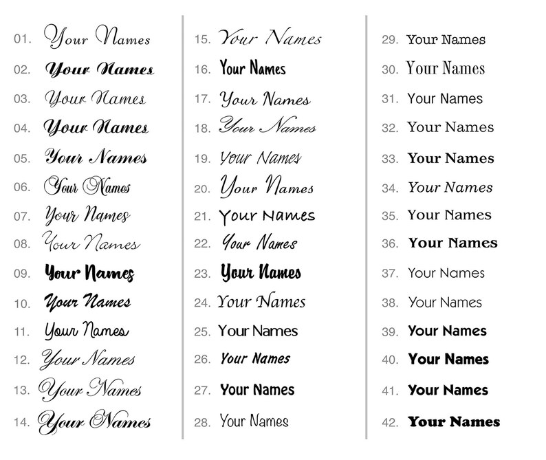 Peut inclure: Une image en noir et blanc avec une liste de num&eacute;ros de 1 &agrave; 42, chacun suivi du texte "Your Names". Le texte est &eacute;crit en cursive.