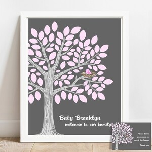 Girl Baby Shower Guest Book Alternative Personalized Babyshower Guestbook Idea Custom PRINTABLE Tree with Bird Party Decor Nursery Art Print image 3