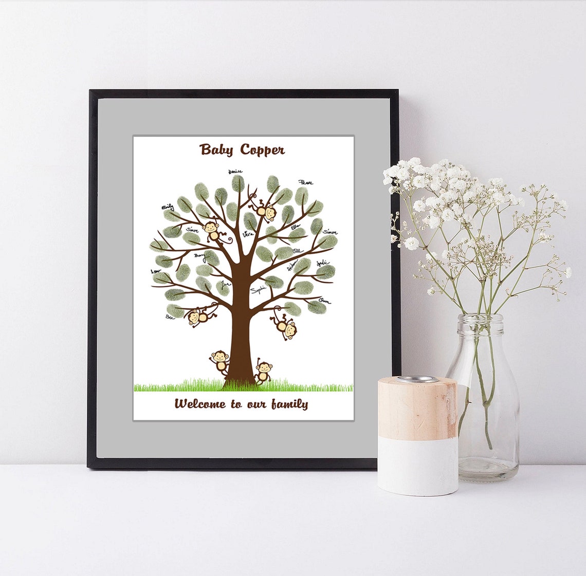 Custom Monkey Baby Shower Guest Book Personalized Fingerprint - Etsy