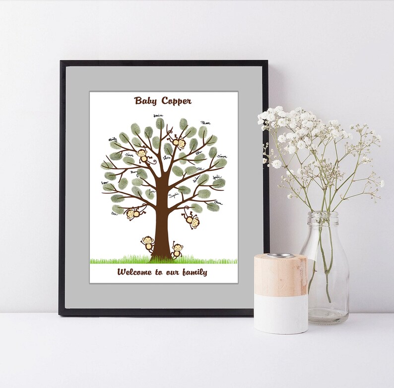 Custom Monkey Baby Shower Guest Book Personalized Fingerprint - Etsy