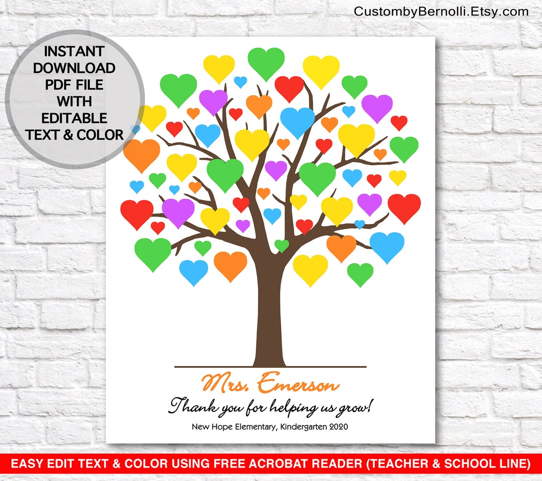 Teacher Appreciation Gift Rainbow Heart Tree, Thank You Gift for ...