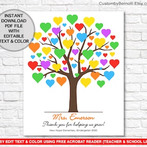 Cadeau de remerciement pour professeur, arbre coeur arc-en-ciel, cadeau de remerciement pour professeur, cadeau de fin d'année de la classe ou de l'élève, MODIFIABLE TÉLÉCHARGEMENT IMMÉDIAT