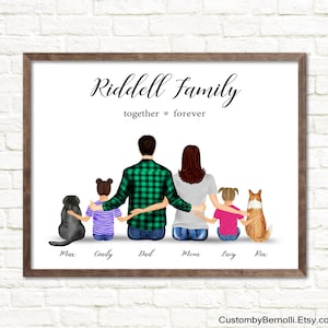 Custom Family Portrait with Pets, Personalized Our Family Digital Wall Art Print, Family Gift for Mom, Dad, Printable Mother Birthday Gift