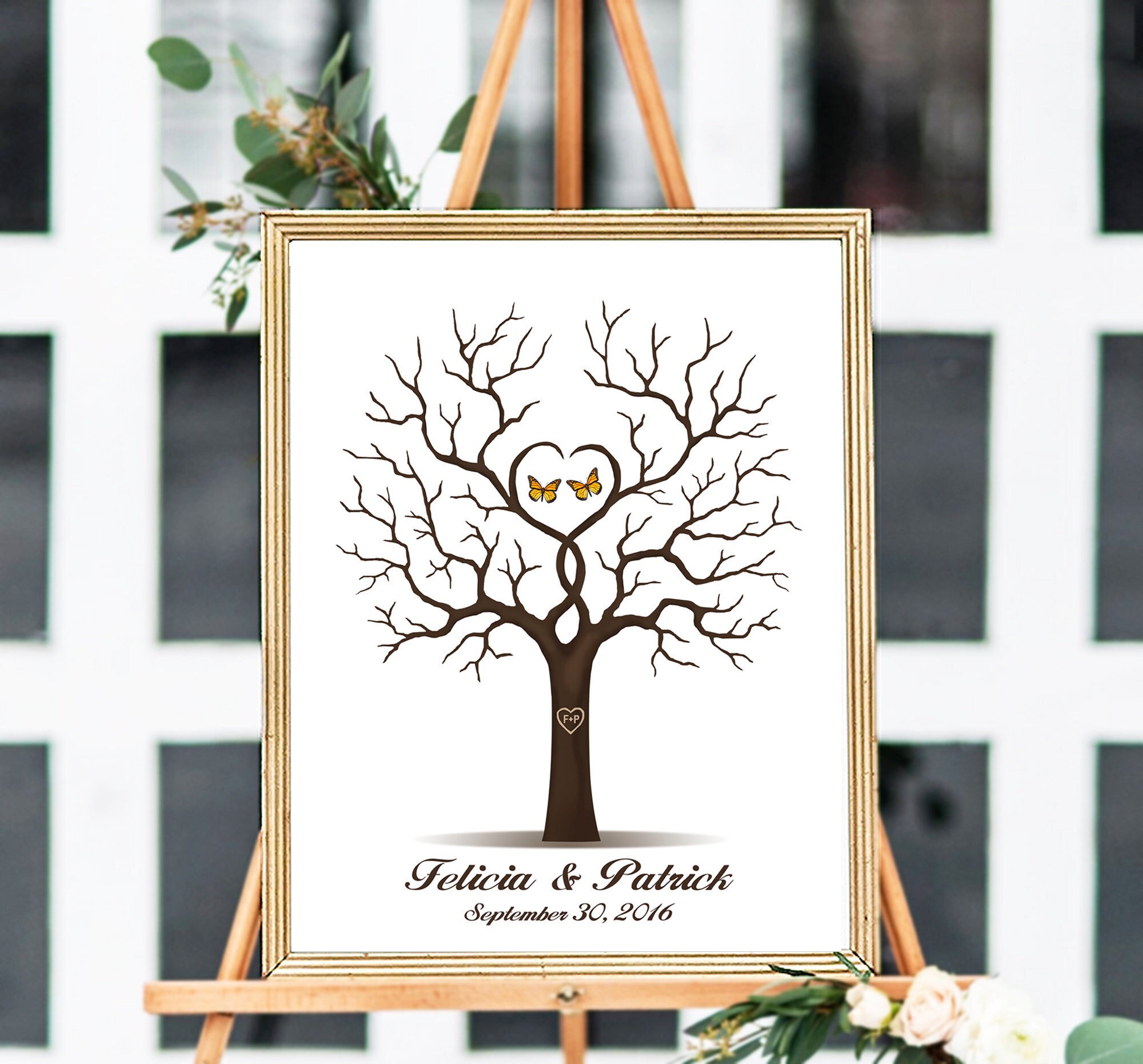 Personalized Wedding Guest Book Custom Butterfly Fingerprint
