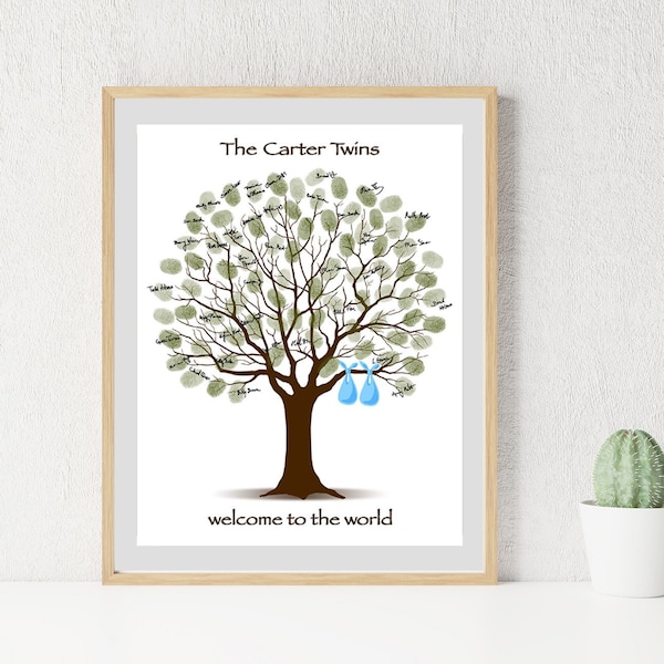 Twin Baby Shower Guest Book Ideas, Fingerprint Tree Babyshower for Twins Alternative Baby Shower PRINTABLE Thumbprint Baby Boy Girl Neutral