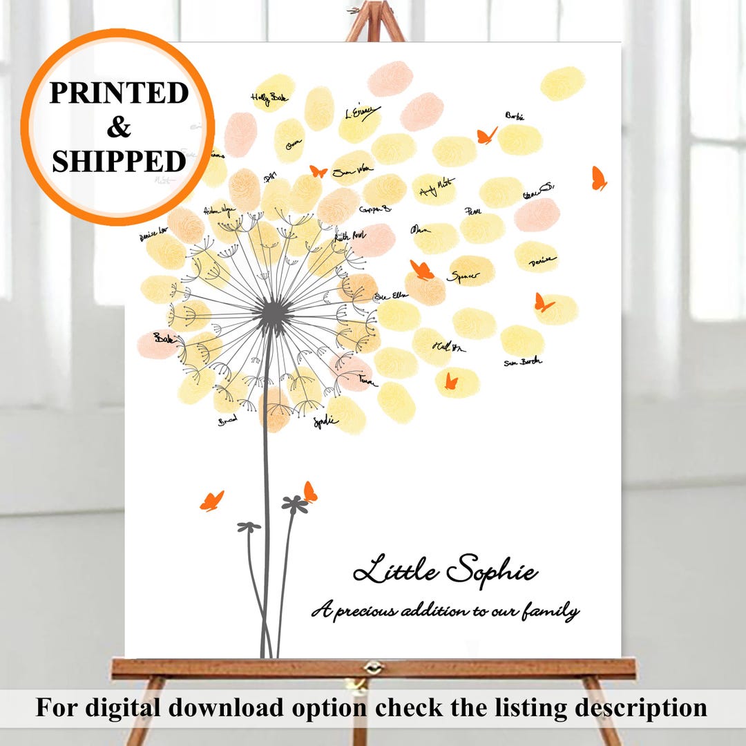 Dandelion Fingerprint Guest Book PRINT, Custom Baby Shower Welcome Sign