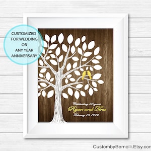 Custom 50th Anniversary Gift for Parents Personalized Golden Anniversary Guest Book Printable Gold Wedding Any Year Anniversary Rustic Tree