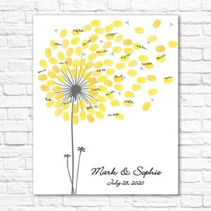 Personalized Wedding Guest Book Wedding Guestbook, Dandelion Fingerprint Guest Book Custom Thumbprint Party Sign Printable Finger Print Tree