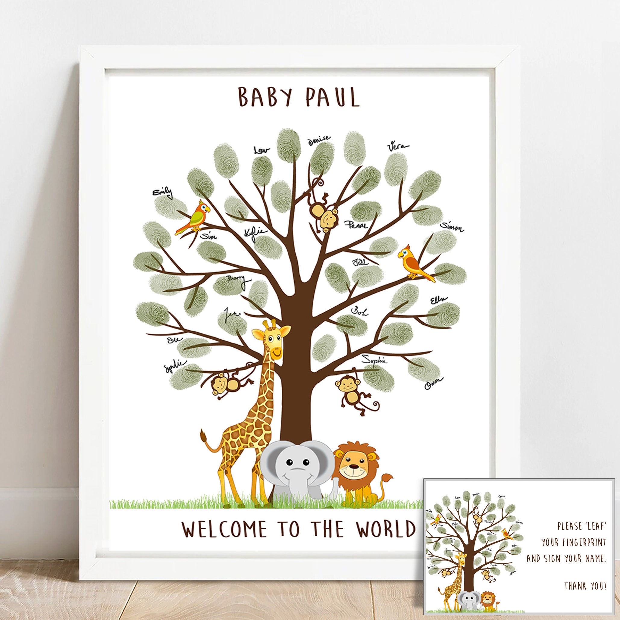 Woodland Safari Baby Shower Libro de visitas Alternativa IMPRIMIBLE Jungle  Babyshower Libro de visitas Imprimir huella digital Árbol Elefante Jirafa  León Mono - Etsy México, image size:2058x2058
