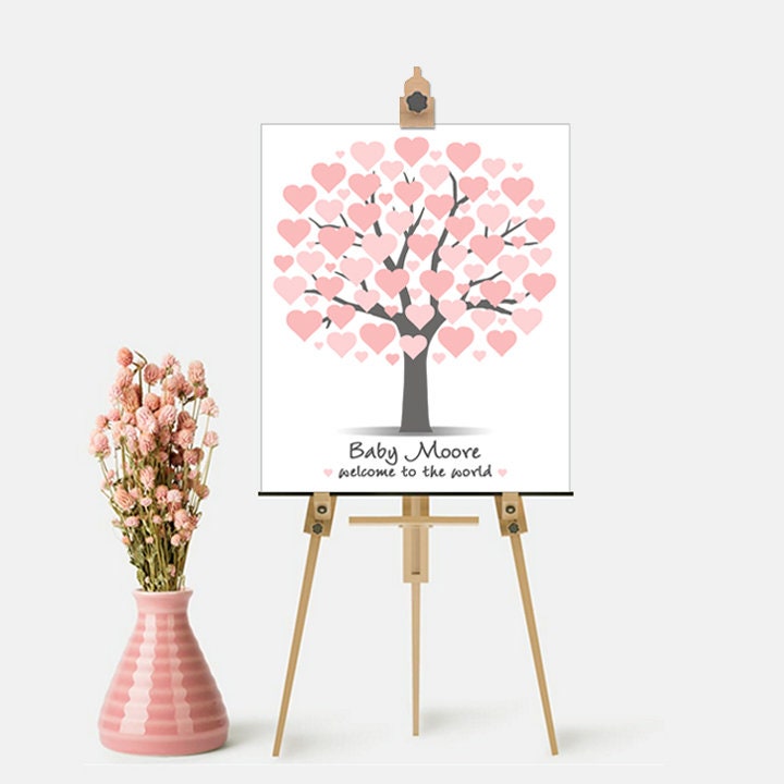 Franior Baby Shower Guestbook Tree - Wooden Signing Hearts, Alternative Guest Book Kit