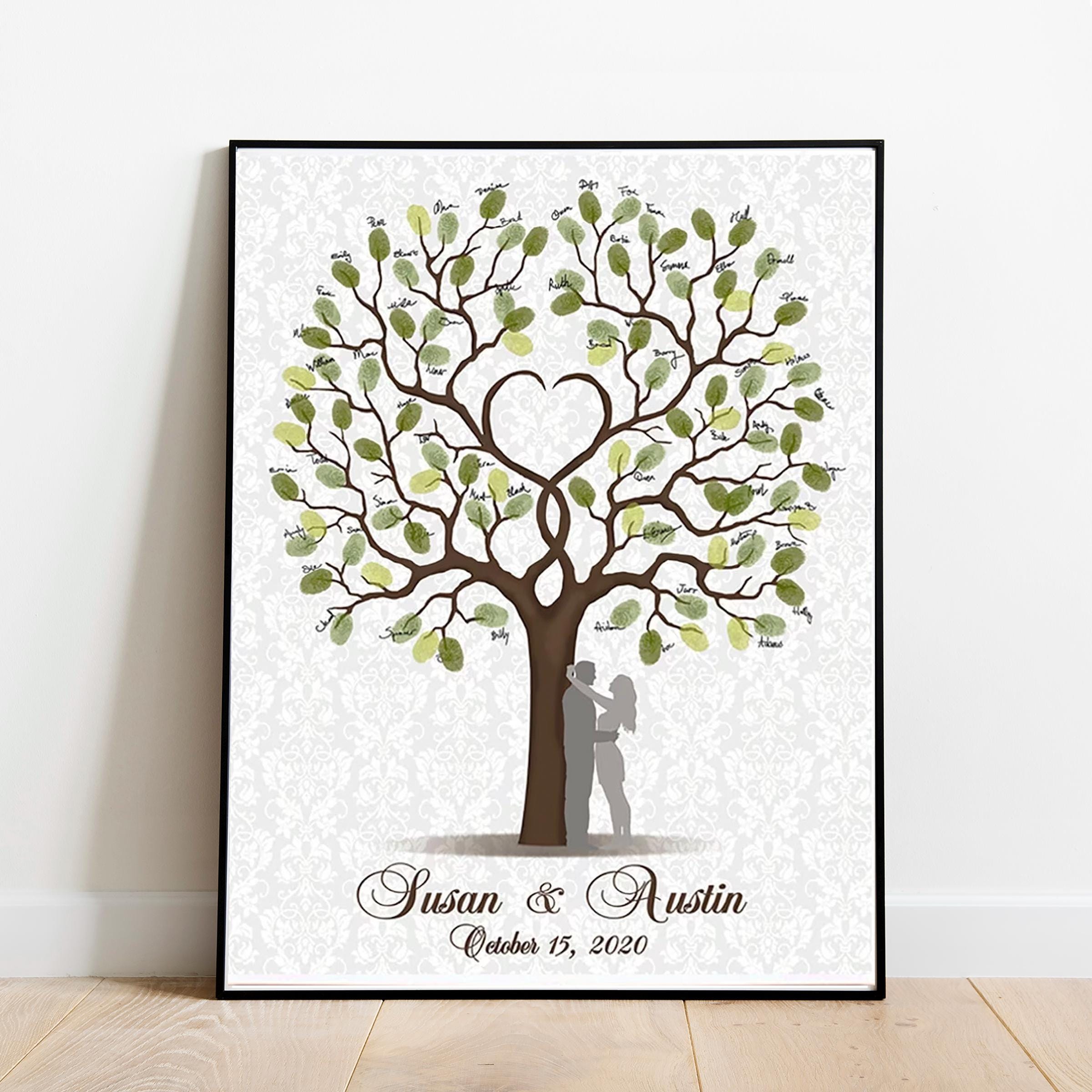 Libro Degli Ospiti Per Matrimonio Personalizzato Con Albero A Cuore E Impronte Digitali – Tela 50x50 Cm Con Nome E Data Degli Sposi