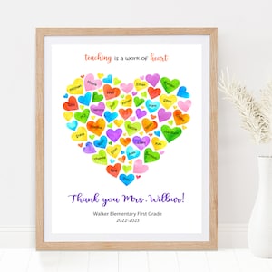 Teacher Appreciation Gift, Personalized Gift for Teacher Thank You Teacher Gift Rainbow Hearts PRINTABLE, Teacher Retirement Class Print