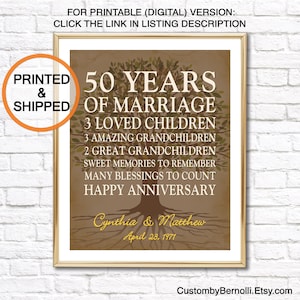 50th Anniversary Gift for Parents, Gold Anniversary, 50 Years Wedding or ANY YEAR Anniversary Sign, Grandparents Golden Anniversary PRINT