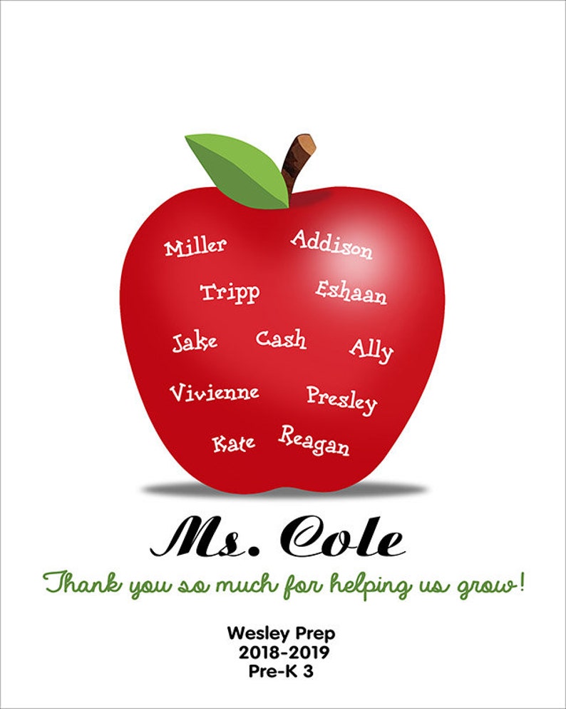 Apple Teacher Gift Class Names Teacher Appreciation Gift for Etsy
