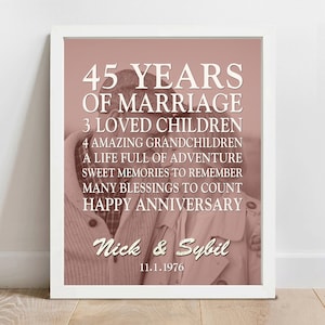 Regalo per il 45° anniversario dalla tua foto, QUALSIASI ANNO Stampa digitale personalizzata per l'anniversario di matrimonio Regalo di anniversario personalizzato per i genitori STAMPABILE