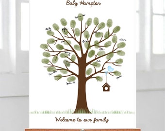 Baby Shower Guest Book Alternative, Thumbprint Guestbook, Personalized Finger Print Guest Book Ideas, Custom Bird Fingerprint Tree PRINTABLE
