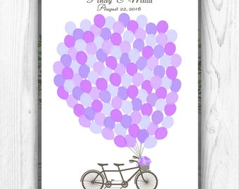 PRINTABLE Wedding Guest Book Alternative, Personalized Wedding Guestbook Bicycle and Balloons, Custom Guest Book Sign in Tandem Bike for Two