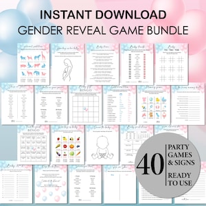 Gender Reveal Games Bundle, Blue Pink Gender Reveal Party Game, Printable He or She Gender Guess Ideas, Balloon Baby Shower INSTANT DOWNLOAD
