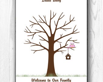 Baby Shower Guest Book Fingerprint Tree Custom Finger Print Babyshower Guestbook Nursery Wall Art Personalized Thumbprint Tree EDITABLE Text