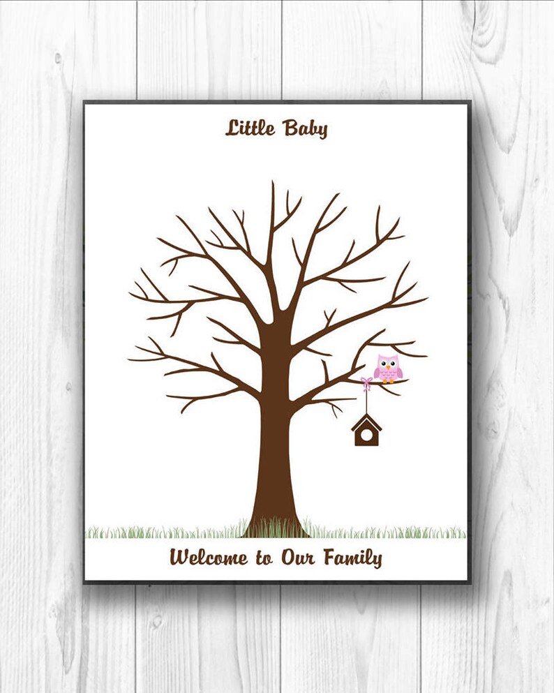 Baby Shower Guest Book Fingerprint Tree Custom Finger Print Etsy