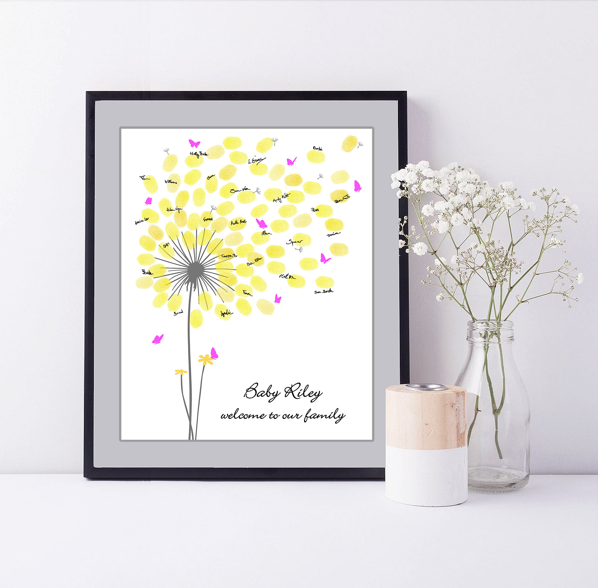 fingerprint-baby-shower-guest-book-alternative-printable-thumbprint-dandelion-butterfly-girl-babyshower-guestbook-print-first-birthday-gift-etsy