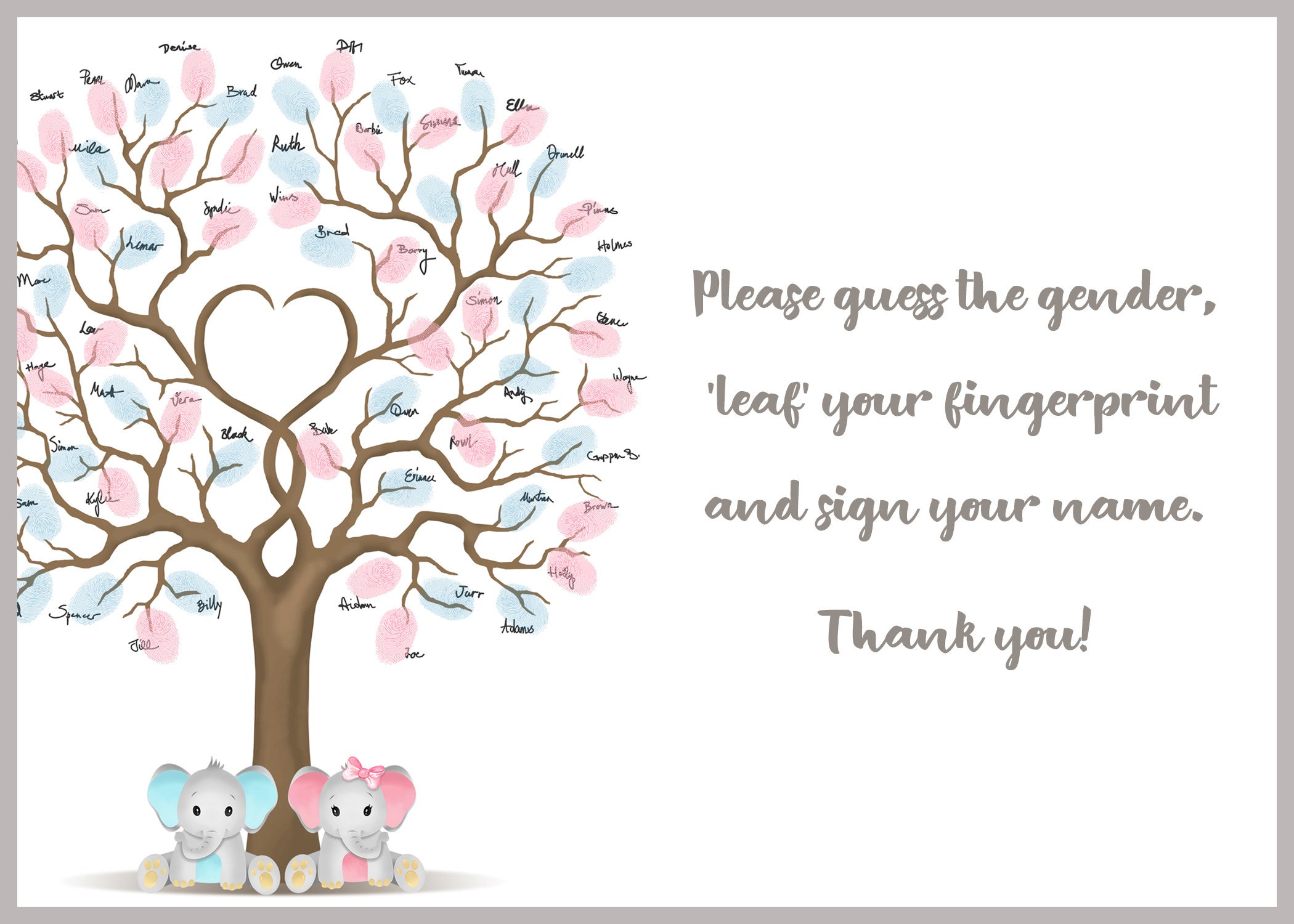 Bear Gender Reveal Fingerprint Tree - Baby Shower Guest Book & Keepsake Canvas