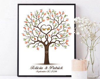 Personalized Wedding Guest Book Ideas, Custom Fingerprint Guestbook Alternative, Gift for Bride, Thumbprint Tree Printable Finger Print Sign