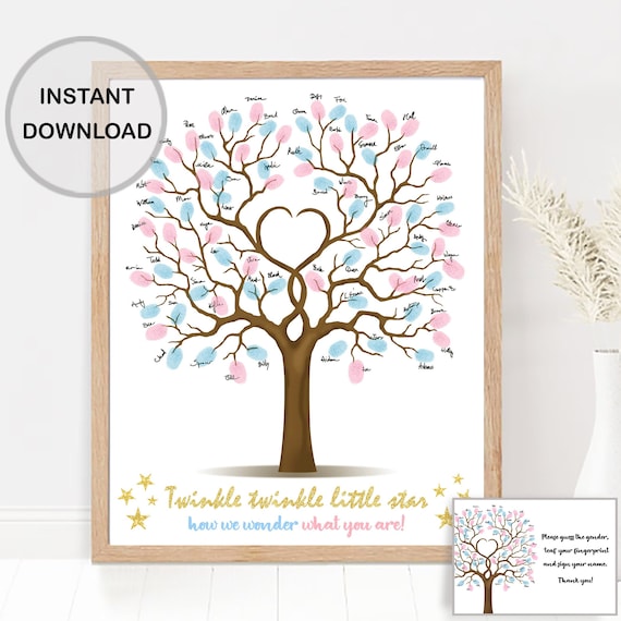 Albero Impronte Per Baby Shower - Tela Per Rivelazione Sesso, Libro Ospiti - Foto 13