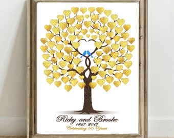 Personalized 50th Anniversary Gifts for Parents, 50th Wedding Anniversary Gift PRINTABLE 50th or ANY YEAR Anniversary Guest Book Gold Hearts