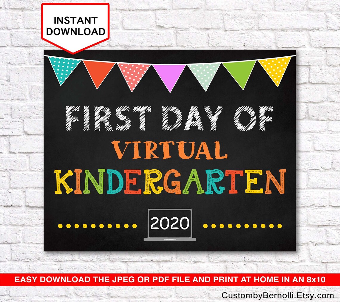 First Day of School Virtual Kindergarten Sign 1st Day of Etsy