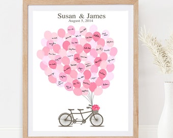 Personalized Wedding Guest Book Alternative Bicycle and Balloon Tandem Bike Print Signature Guestbook Ideas, Custom Gift for Bride PRINTABLE