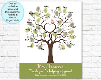 Teacher Appreciation Gift, Personalized Teacher Gift, End of Year Gift for Teacher, Teacher Thank You Class Gift, PRINTABLE Fingerprint Tree