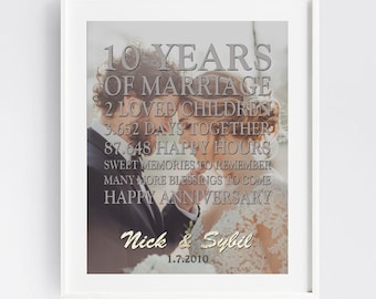 10th Anniversary Gift Picture, Personalized 10 Years or ANY YEAR Photo Anniversary Print, Custom PRINTABLE Wedding Anniversary Husband Gift