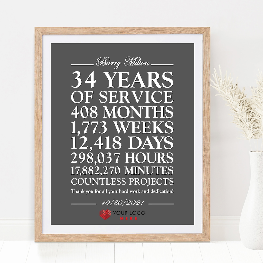 Personalized Employee Gifts, Custom Work Anniversary Gift, ANY YEAR of