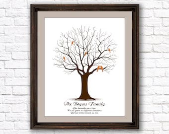 Gepersonaliseerde stamboomcadeau voor ouders, aangepaste stamboom kunst aan de muur AFDRUKBAAR familiecadeau voor moeder moeder vader, vingerafdruk gastenboekbord