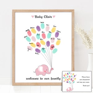Elefant Fingerabdruck-Babyparty-Gästebuch Alternative individuelle Babyshower-Fingerabdruck-Gästebuch-Ideen - Personalisierter Fingerabdruck-Kunstdruck