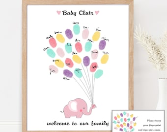 Elephant Fingerprint Baby Shower Guest Book Alternative Custom Babyshower Thumbprint Guestbook Ideas Personalized Finger Print Art Printable