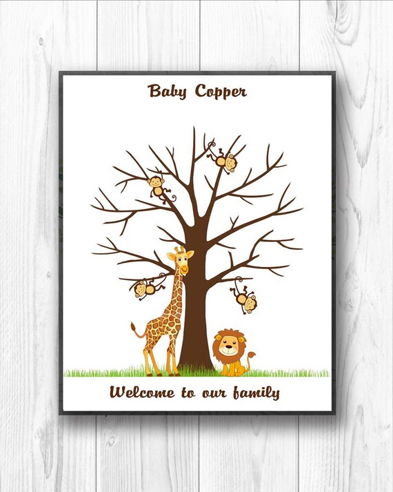 Safari Baby Shower Fingerprint Tree Guest Book Thumbprint Image 0