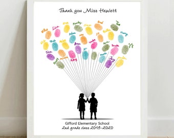 Teacher Thank You Gift, Custom Teacher Appreciation Print, Personalized Teacher Gift for Teacher Kindergarten Fingerprint Boy Girl PRINTABLE