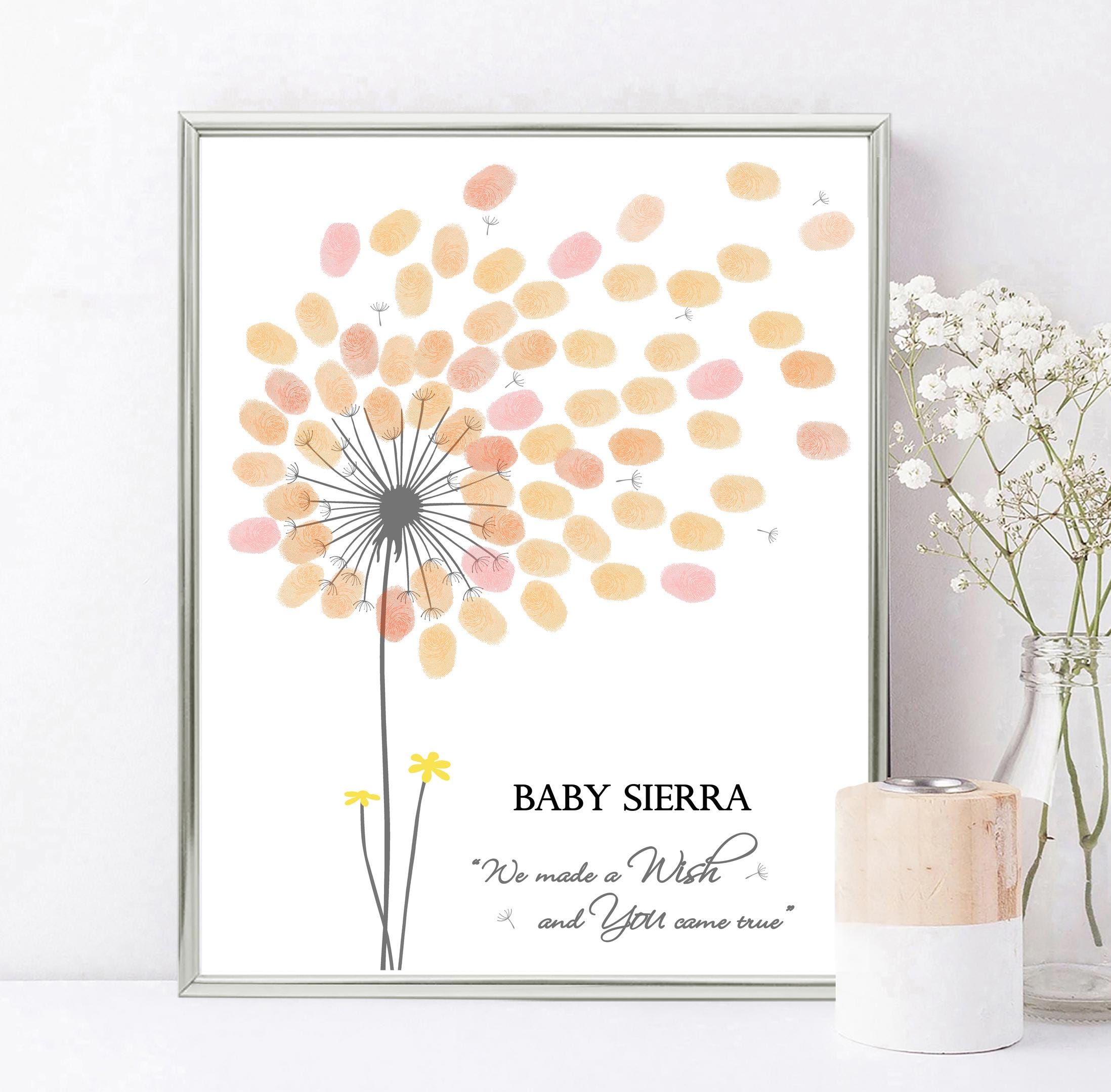 Girl Baby Shower Guest Book PRINT, Personalized Dandelion Fingerprint