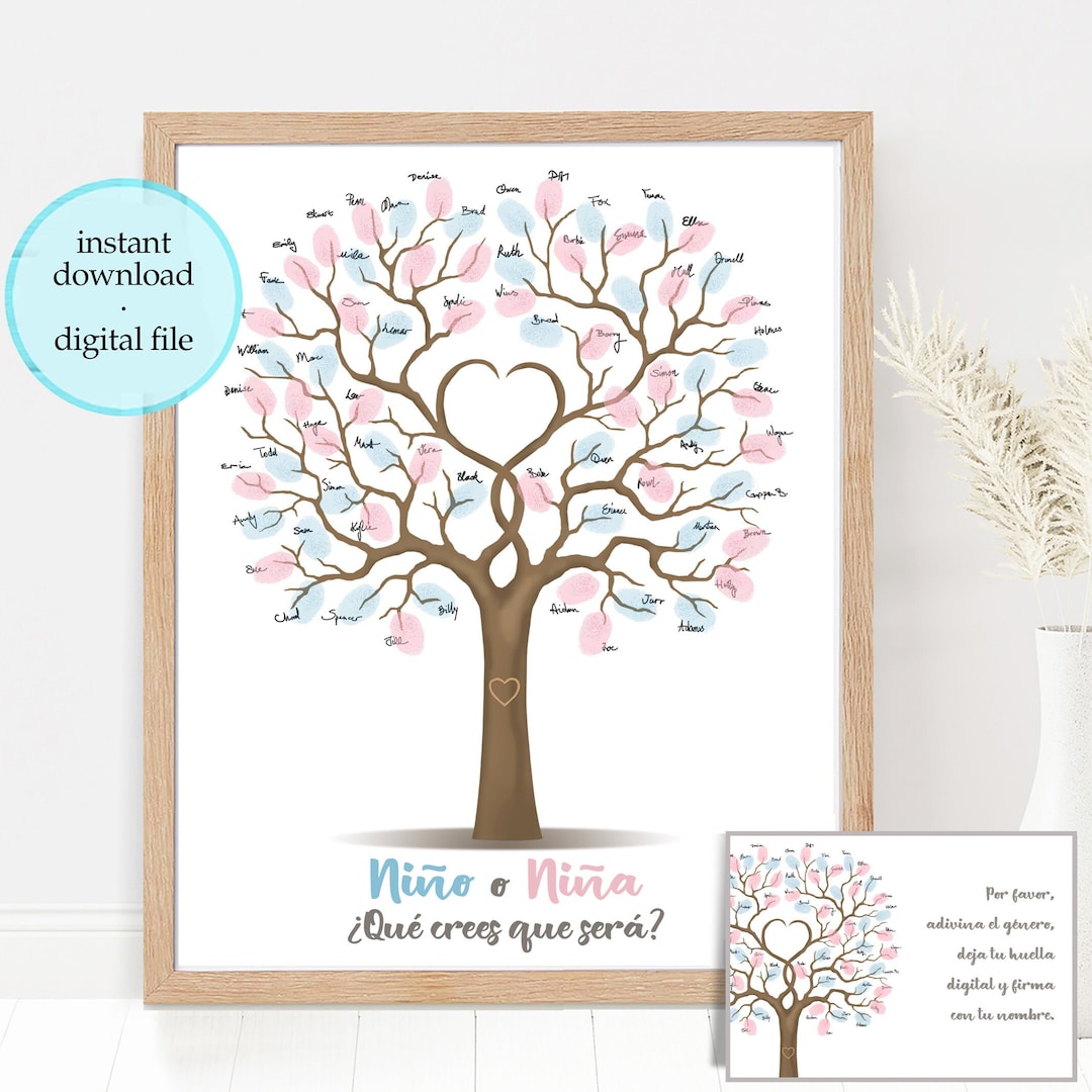 SPANISH Niño O Niña Gender Reveal Tree Fingerprint Guest Book, He or ...