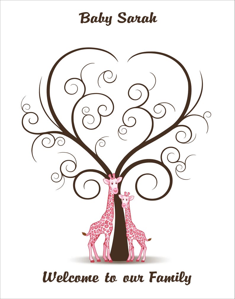Baby Shower Guest Book Pink Giraffe Finger Print Guestbook Etsy Baby Shower Guest Book Pink Giraffe Finger Print Guestbook Etsy