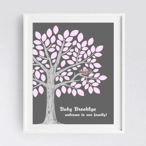 Girl Baby Shower Guest Book Alternative Personalized Babyshower Guestbook Idea Custom PRINTABLE Tree with Bird Party Decor Nursery Art Print image 5