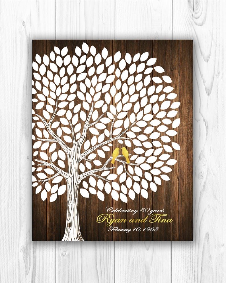 50th Anniversary Gift PRINTABLE JPEG Gold Anniversary Guest Book 50 Years Wedding Anniversary 50th Wedding Golden Anniversary 200 Leaves