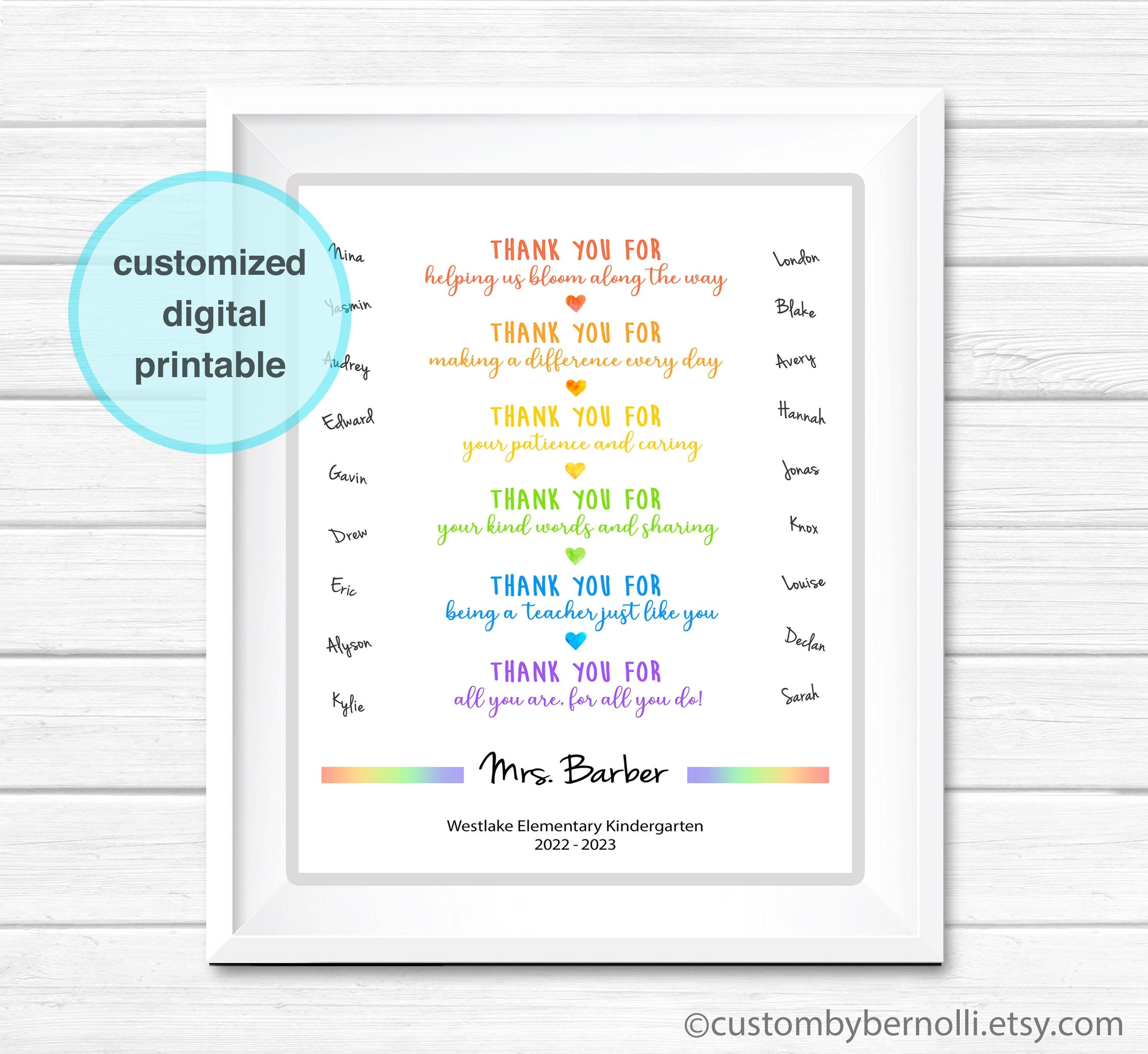 Custom Teacher Gift, Rainbow Teacher Appreciation Gift, End of Year ...